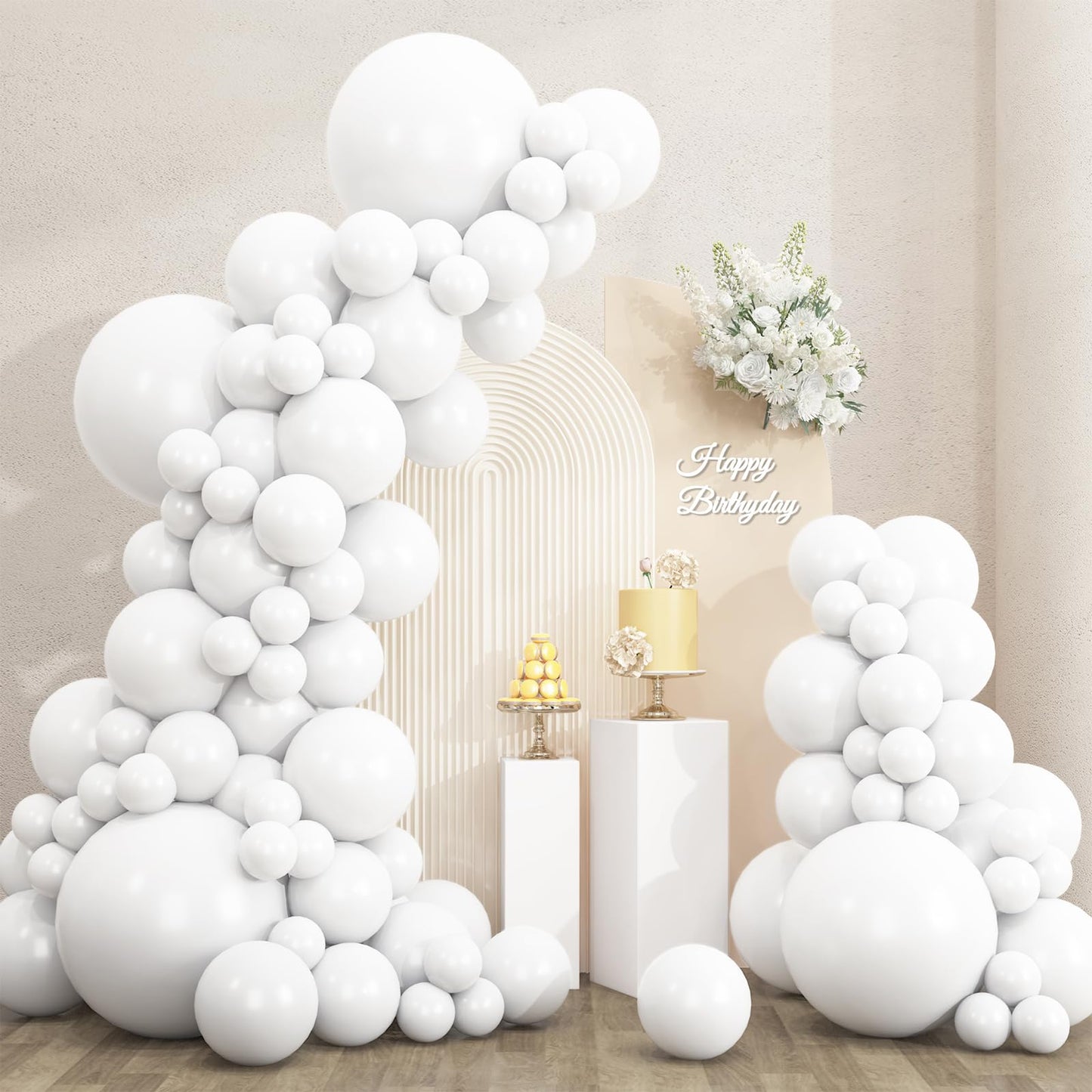 RUBFAC 135pcs White Balloons Different Sizes 18 12 10 5 Inch for Garland Arch, Latex Balloon for Wedding Birthday Party Baby Shower Anniversary Baptism Decorations