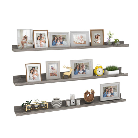 Giftgarden 47 Inch Gray Floating Shelves for Wall Mount, Grey Wood Wall Shelf Ledge for Bathroom Bedroom Living Room Kitchen Storage, Set of 3 Different Sizes