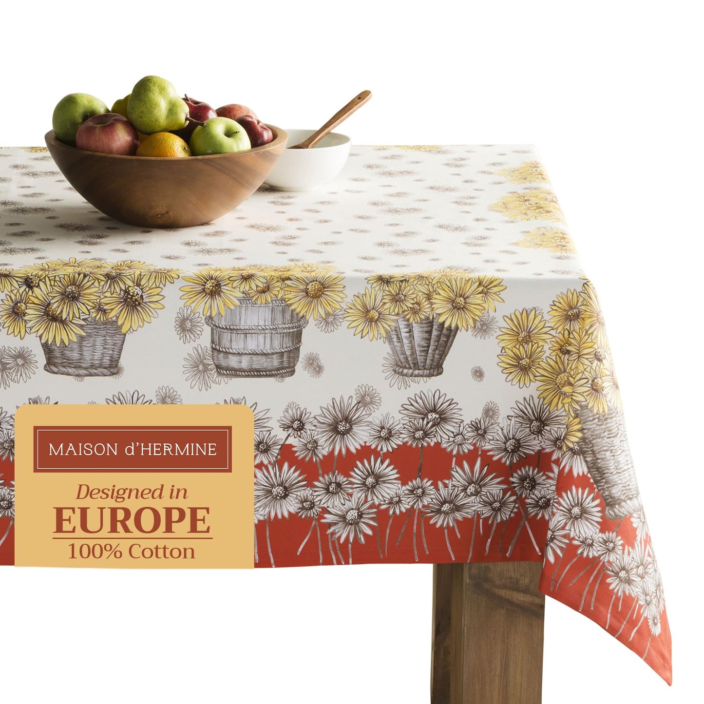 Maison d' Hermine Table Cloth Rectangle Table 100% Cotton 60 x 120 Inches Fall Tablecloth Reusable Everyday Use for Thanksgiving Christmas Decorations Dining Farmhouse Party (Bagatelle)