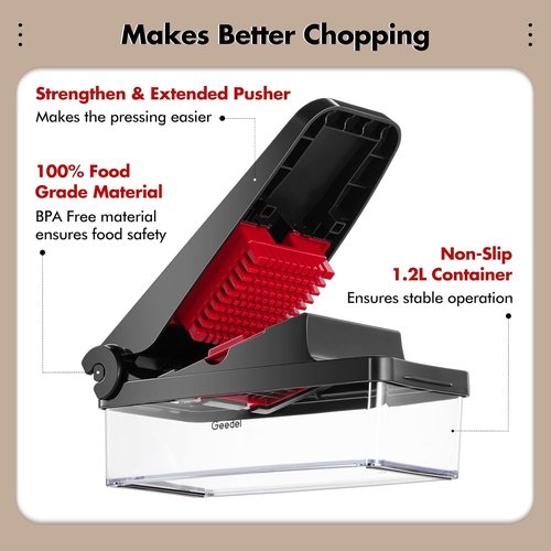 Geedel Vegetable Chopper - 4-in-1 Onion & Veggie Slicer Dicer with Container | Red Color