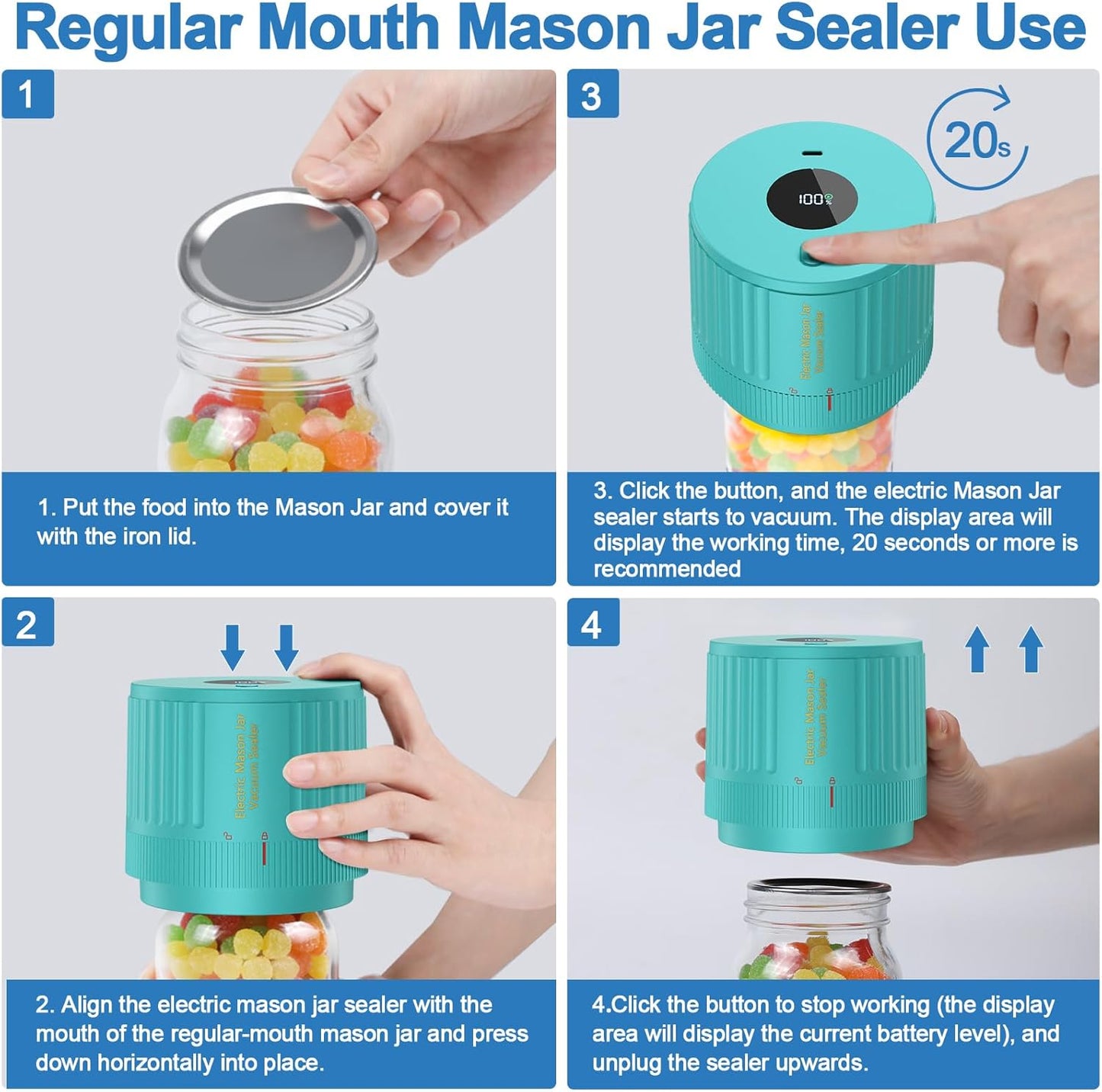 LOVE MOMENT Electric Mason Jar Vacuum Sealer Kit - Black & Green for Fresh Food Storage