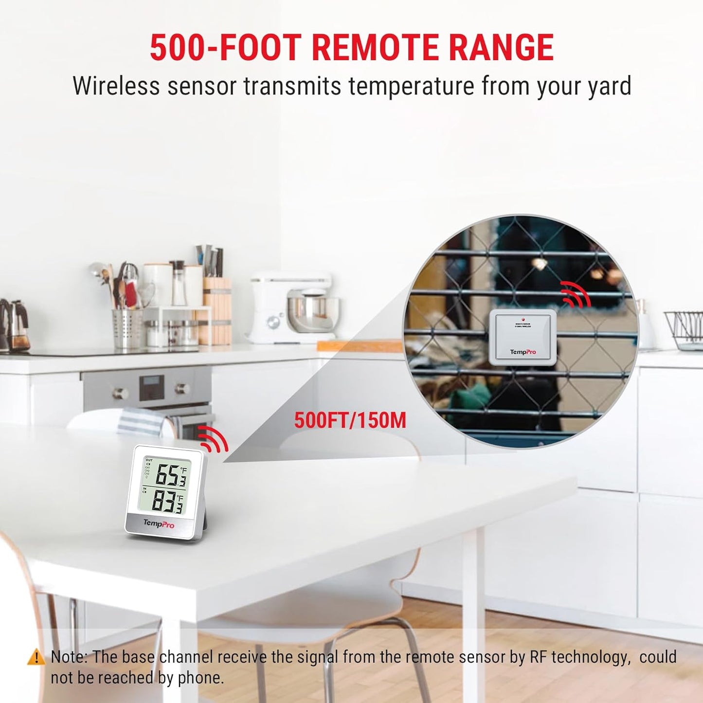 TempPro Wireless Indoor Outdoor Thermometer - 500FT Range Temperature Monitor for Home & Greenhouse