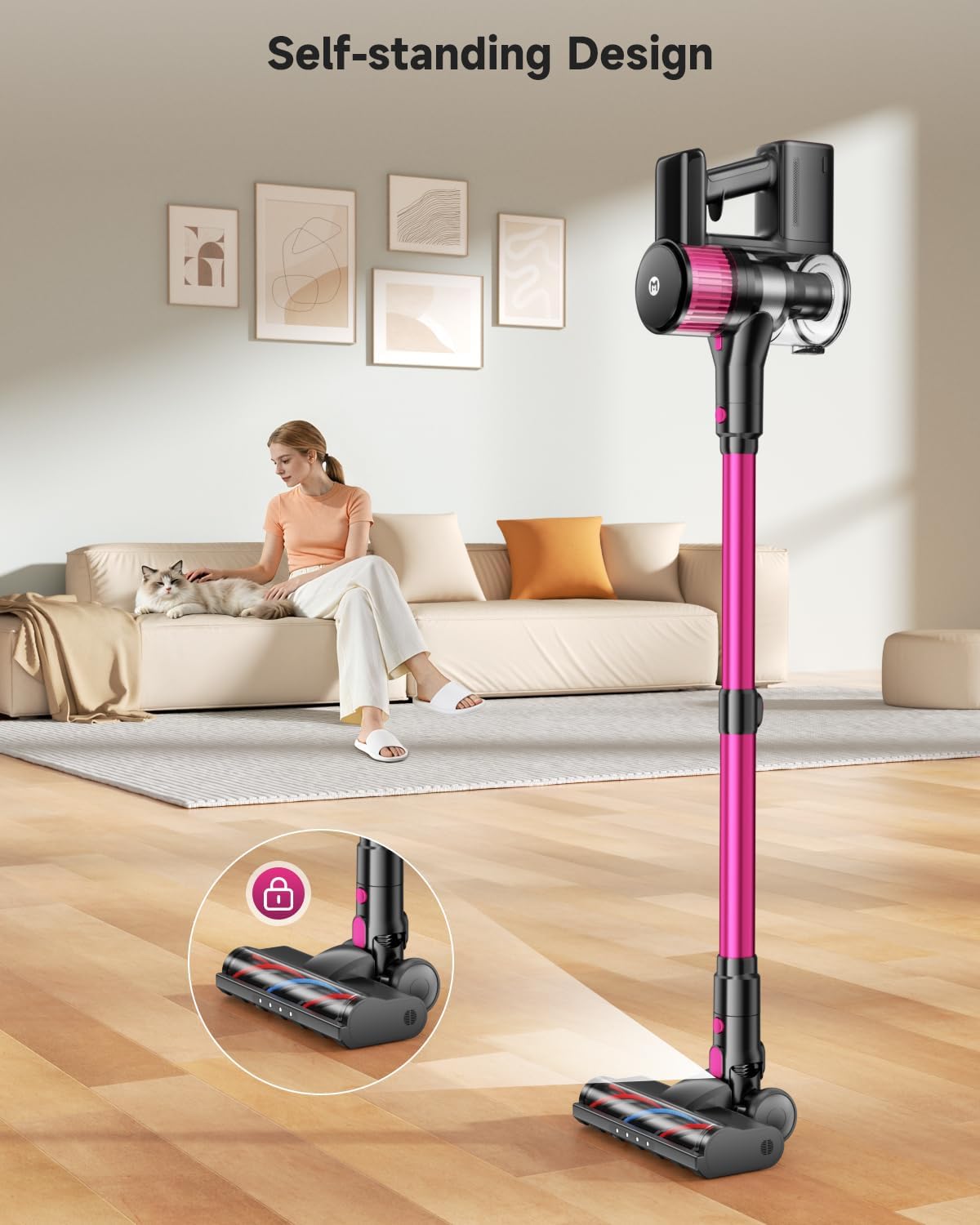 MYUAKO Cordless Vacuum Cleaner - 650W Powerful Suction, 75-Minute Runtime, 2L for Hardwood & Carpets