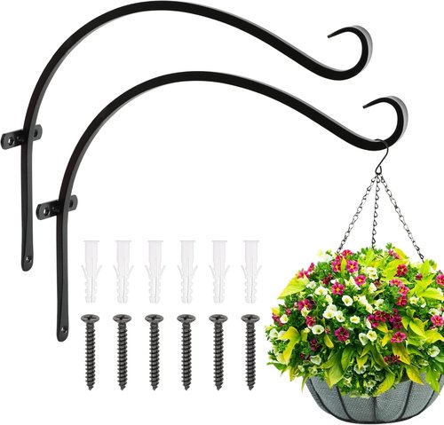 Feed Garden 18-Inch Outdoor Hanging Plant Bracket - Heavy-Duty Metal Hooks for Bird Feeders & Lanterns | 2-Pack