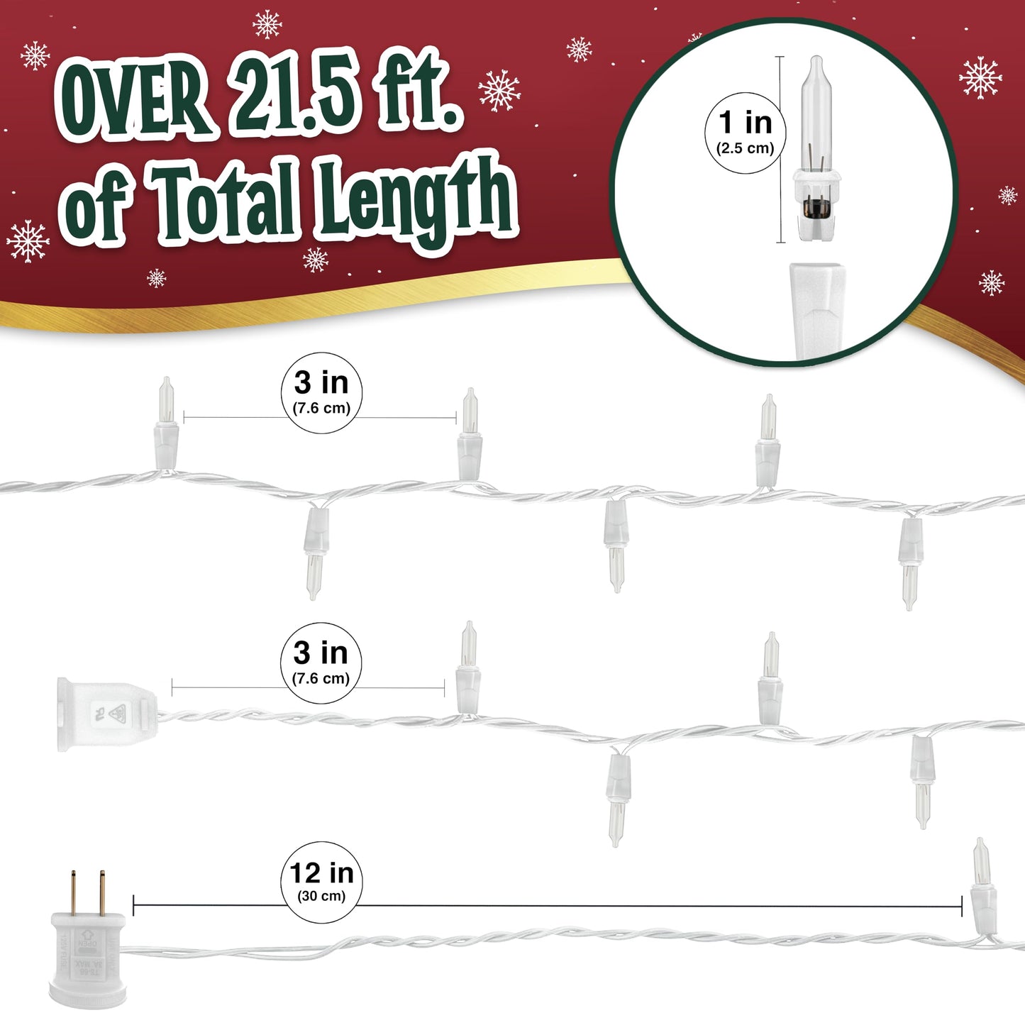 Clear Warm White Christmas Lights - 20 ft String of 105 Incandescent Mini Multifunctional Lighting Modes for Decorative, Bedroom, Outdoor, Xmas Twinkle Christmas Tree Lights, White Wire Total 21.6 ft