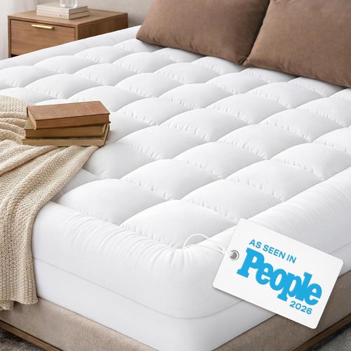 Cloud-Like Twin Mattress Topper - 100% Cotton Cooling Pad for Back Pain Relief | Breathable & Soft, White