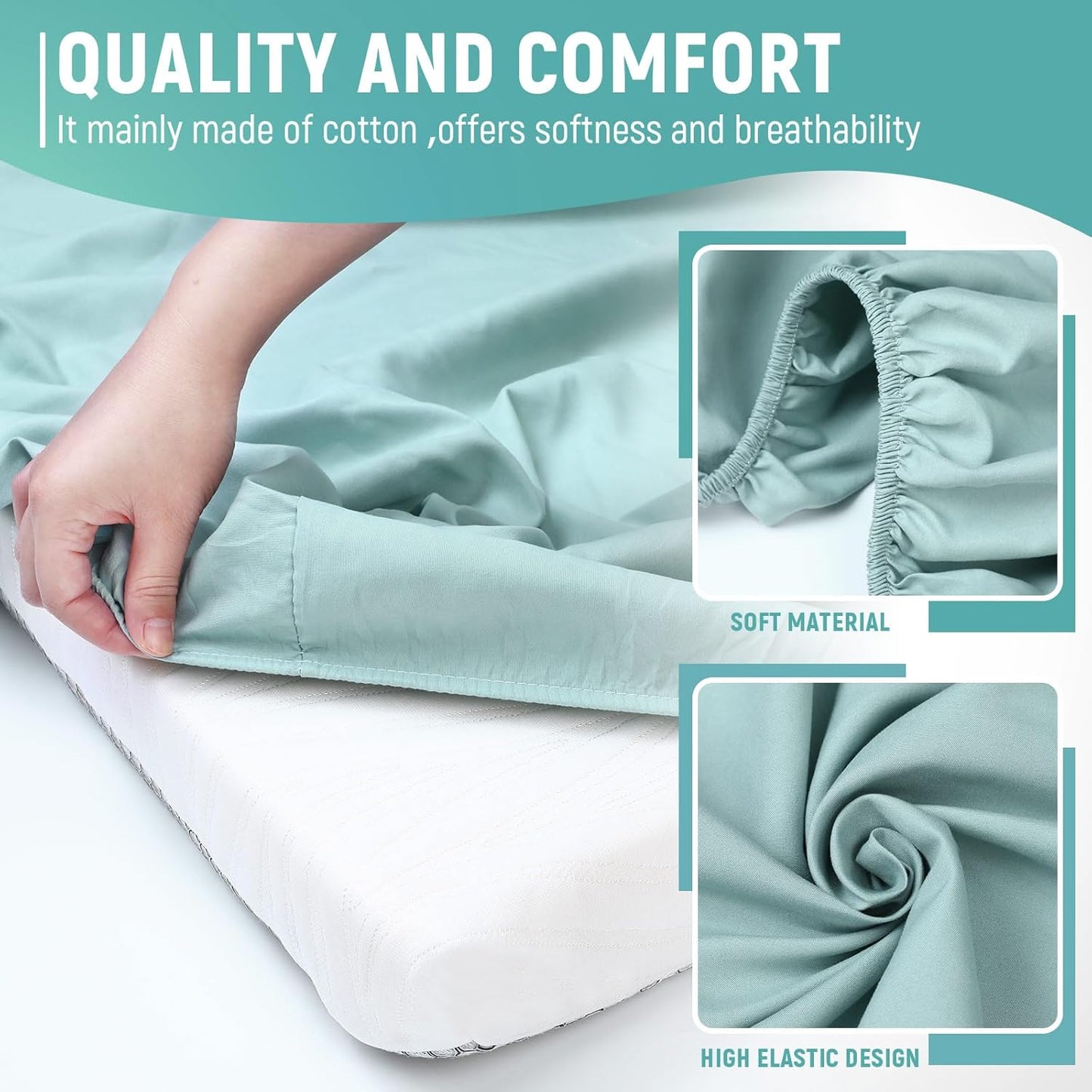 SmoothNovelty Hospital Bed Sheets Set - Soft Knitted Quality | Includes Fitted Coverlet, Quilt Cover, Pillow Case & Blanket (Blue Green)