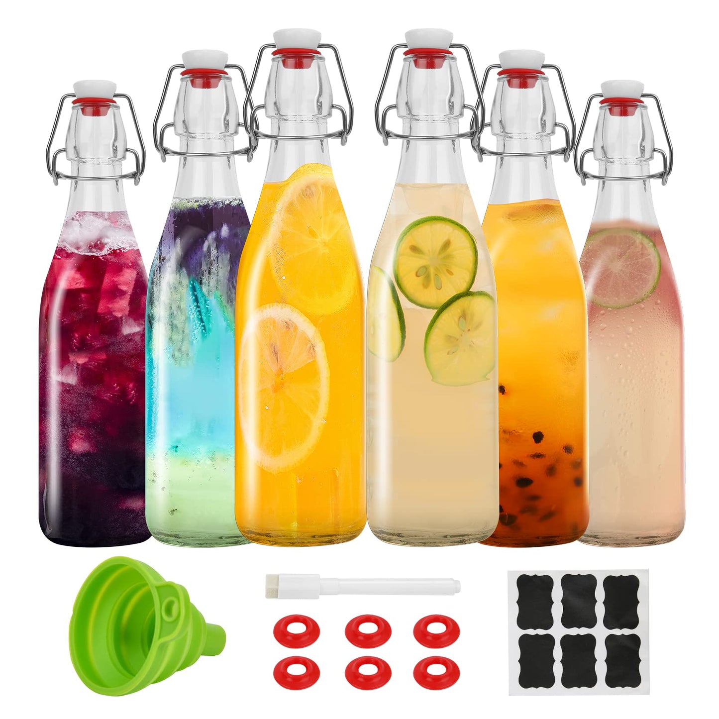 ZEBEIYU Swing Top Glass Bottles 16oz,Glass Beer Bottles With Airtight Caps for Home Brewing,Kombucha, 2nd Fermentation, Water Kefir, Beverages, Soda, Oils, Vinegar, Limoncello（6 Pack