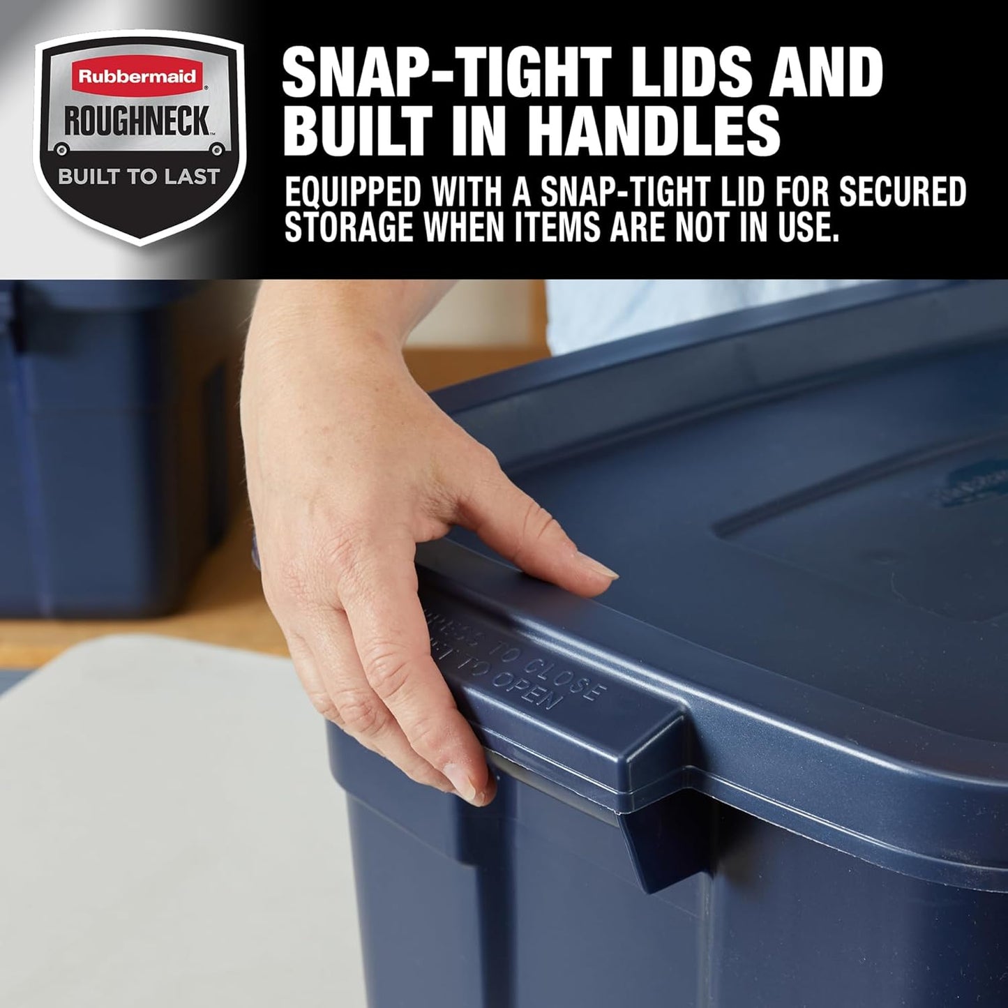 Rubbermaid Roughneck 14 Gal Tote - Rugged Stackable Storage Bins with Lids | Dark Indigo Metallic, 6 Pack