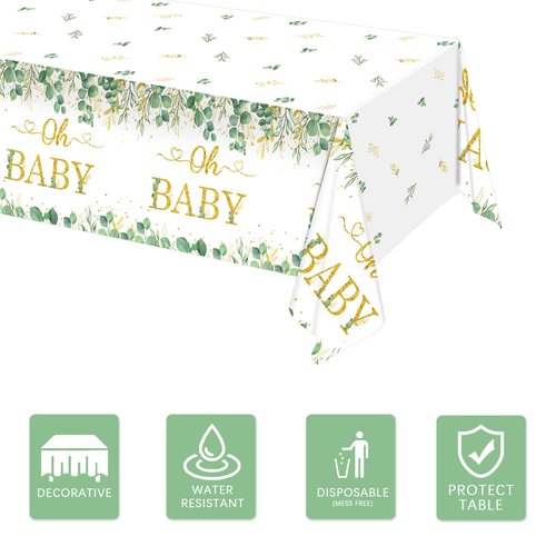 3 Packs Sage Green Tablecloth - Eucalyptus Leaf Table Baby Shower Sage Green Decorations - Oh Baby Baby Shower Decorations - 54 x 108 Inch