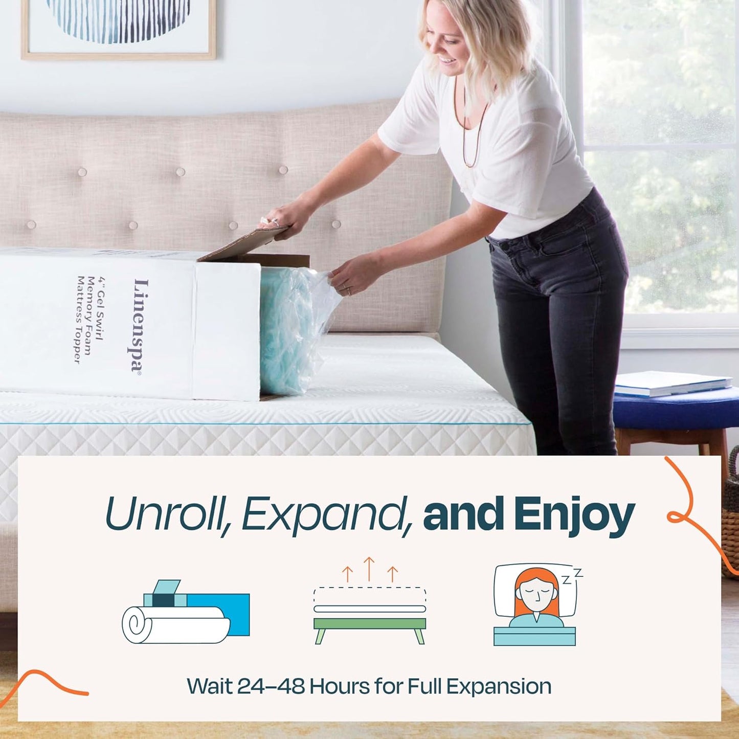 Linenspa 2 Inch Gel Memory Foam Mattress Topper - Twin Size, Cooling & Pressure Relieving | CertiPUR Certified