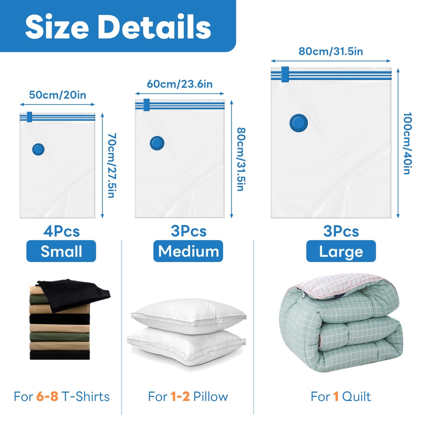 10 Pack Vacuum Storage Bags - Large Space Clothes Storage Travel Bag Hand Pump, No Leakage Compression Plastic Storage Bins Bags Travel Clothing, Vacuum Bag for Blankets Comforters Pillows