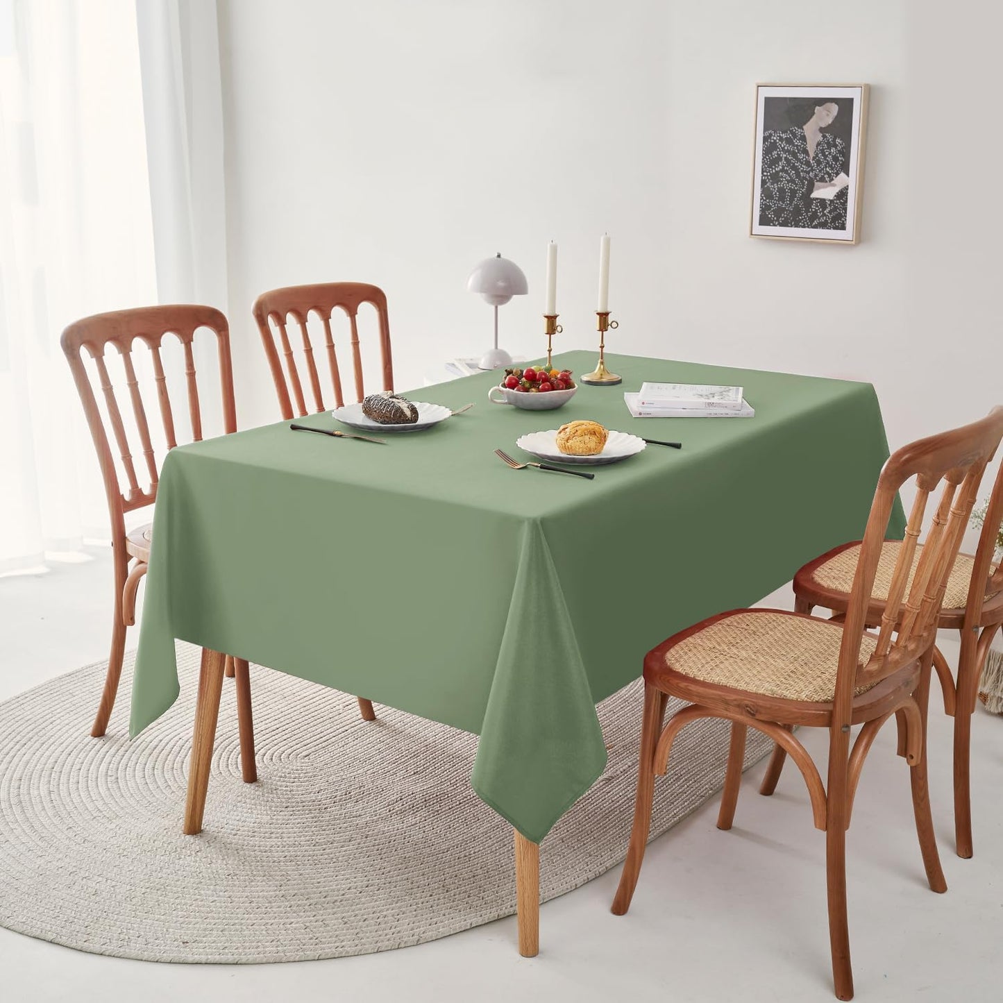Romanstile Spring Rectangle Tablecloth - Waterproof and Wrinkle Resistant Washable Polyester Table Cloth for Kitchen Dining/Party/Wedding Indoor and Outdoor Use (52 x 70 inch, Sage Green)