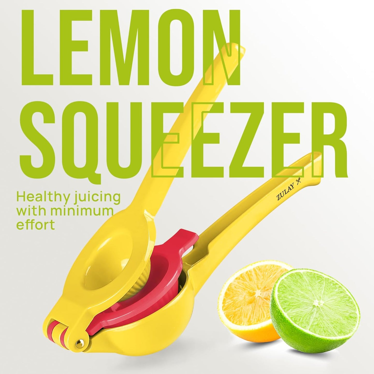 Zulay Kitchen 2-in-1 Lemon Squeezer - Sturdy Hand Juicer for Maximum Juice Extraction | Easy to Clean - Yellow/Red