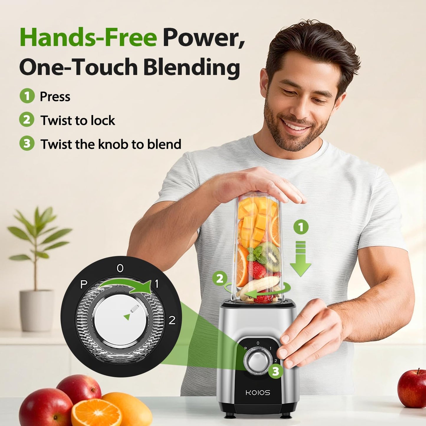 KOIOS 900W Countertop Blenders for Shakes and Smoothies, Protein Drinks Baby Food Nuts Spices, Grinder for Beans, 11 Pes Personal Blender with 2x18.6oz and 10oz Cups, Non-BPA