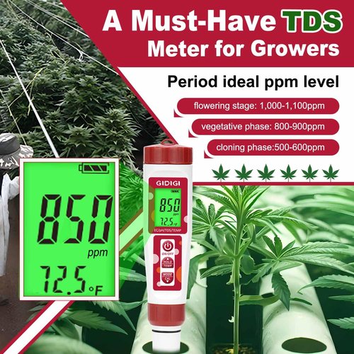 GIDIGI pH Meter for Water, 4 in 1 EC PPM Temp pH Tester for Hydroponic, TDS Water Tester for Drinking Water, Digital pH Meter with Backlit & ATC for Hydroponic Nutrient, Pool, Aquarium, Home Use