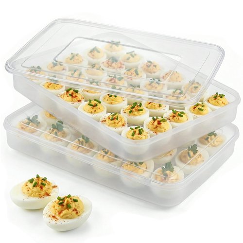 HANSGO Deviled Egg Containers with Lid, Set of 2, Plastic Clear Deviled Egg Tray Holder Carrier for 60 Eggs, Suitable for Refrigerator, Home, Party, Kitchen Supplies, Stackable & Portable