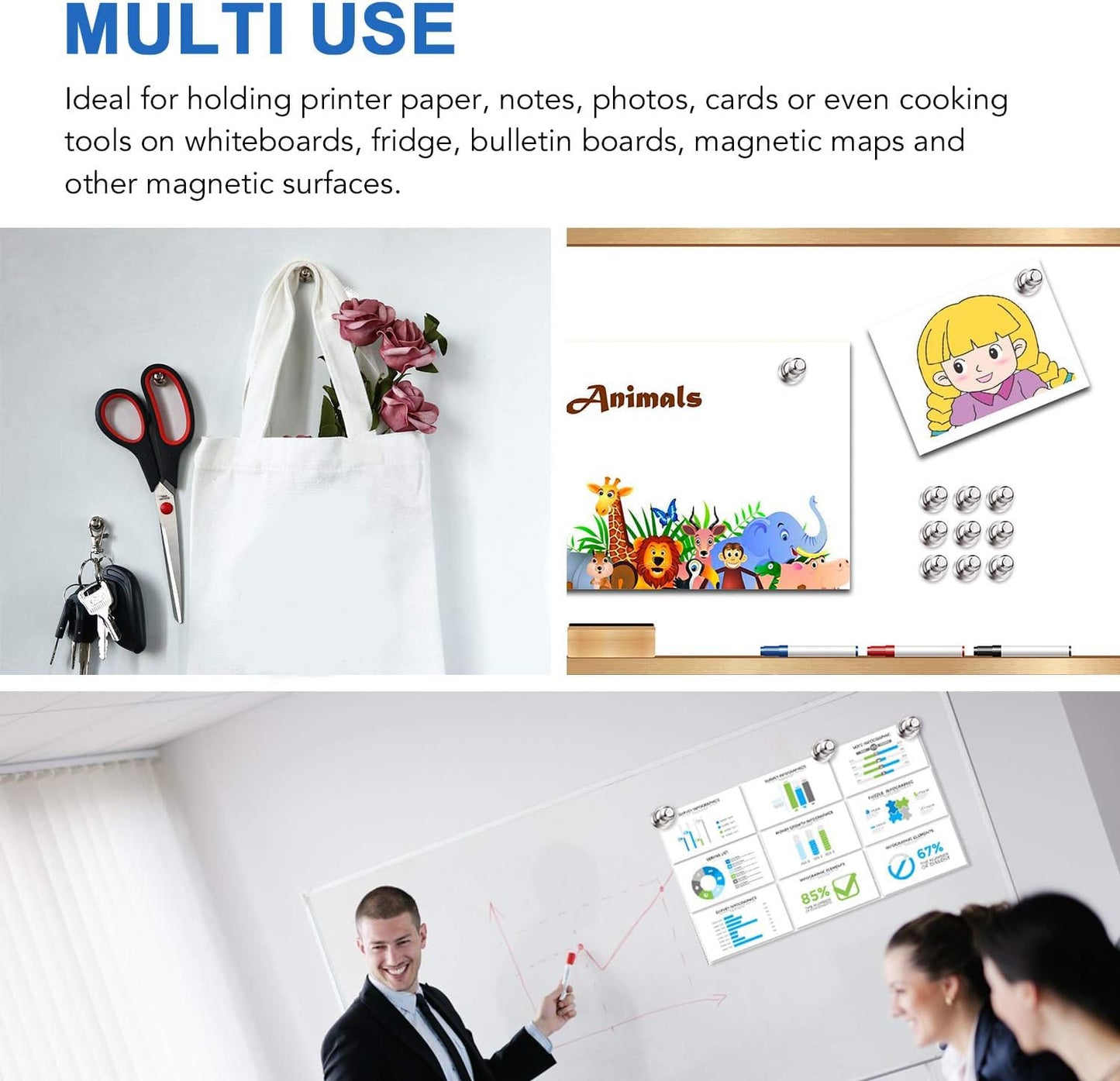 LOVIMAG Fridge Magnets 30Pcs Refrigerator Whiteboard Small Strong Magnet Classroom Kitchen Accessories Decorative Locker Set Decor Must Haves Office Calendar Refrigerador Magnetic Cute Crafts Silver