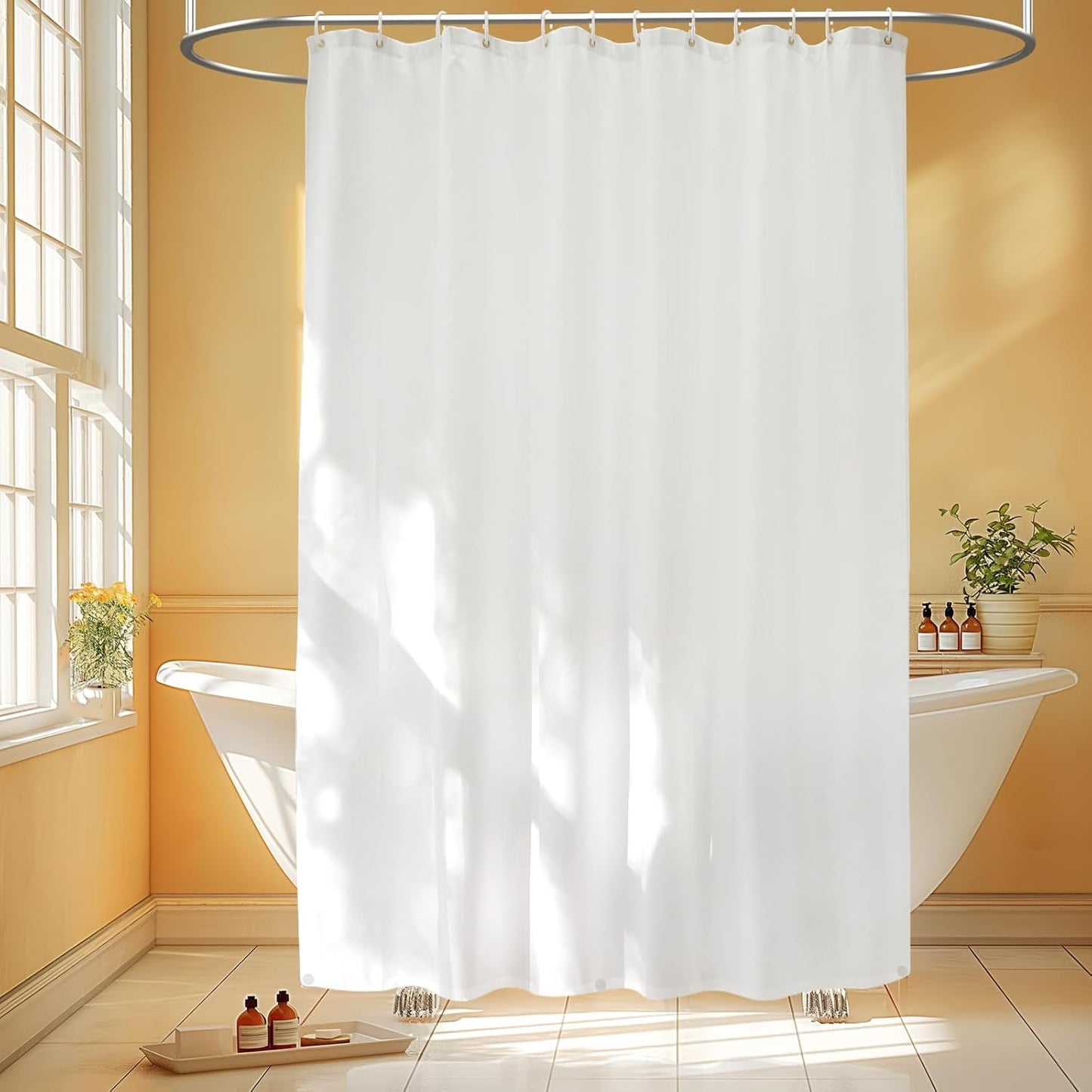 Seenus Waterproof Shower Curtain Liner - Odorless Hotel Quality, 72 x 72 Inch, Washable White with 3 Extra-Large Magnets