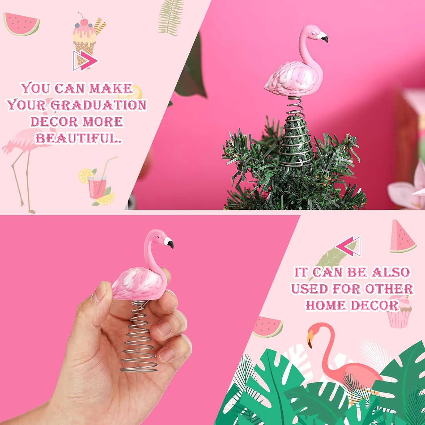 Queekay Mini Flamingo Ornament - 4 Inch Pink Tropical Tree Topper for Summer Parties & Weddings