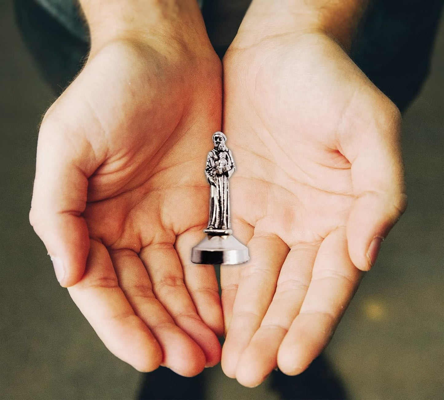 Saint Anthony Mini Statue - 2 Inch Metal Figurine with Laminated Prayer Card & Magnetic Base | Perfect for Car Dash