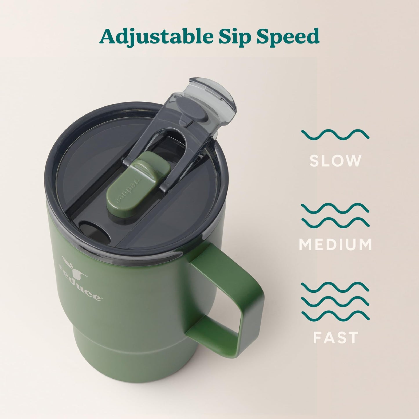 REDUCE 18 oz Hot1 Stainless Steel Insulated Mug with Temperature Adjusting Lid - Dual-Wall Vacuum, Cupholder Friendly - Keeps Drinks Hot for 6 Hours - Ideal for Coffee, Tea & Other - Sage