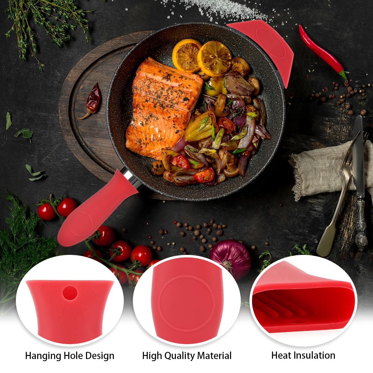 Cast Iron Handle Cover Silicone Pot Holders 2PCS Cast Iron Skillet Handles Cover Heat Resistant Silicone Hot Handle Holder Cast Irons Handless Sleeve for Frying Pan Cast Irons Skillet Griddle Cookware