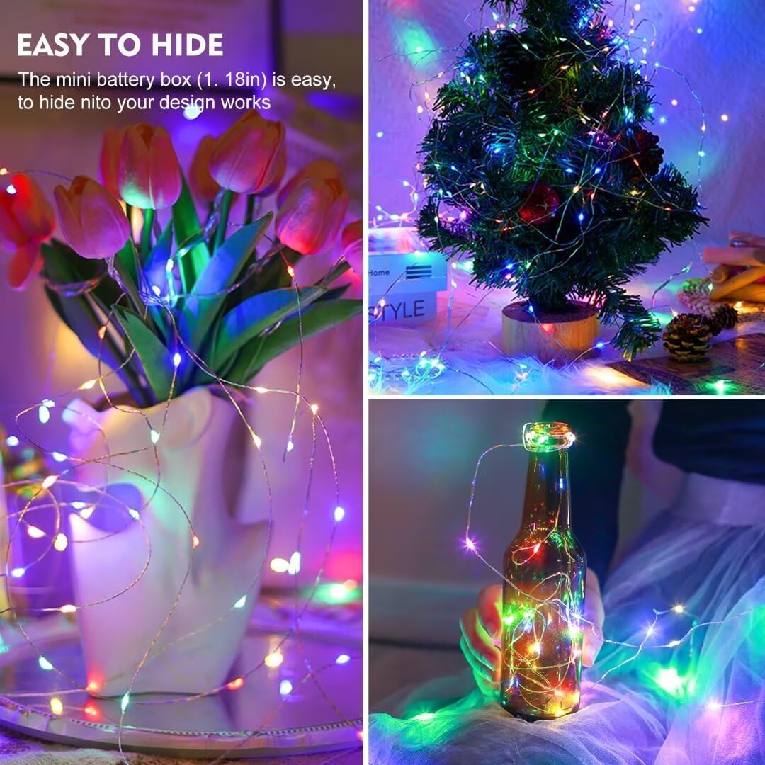 Pozzolanas 24-Pack Multi-Colored Fairy Lights - Battery Operated, 3 Modes, 7FT Waterproof String Lights for Weddings, Christmas & Parties