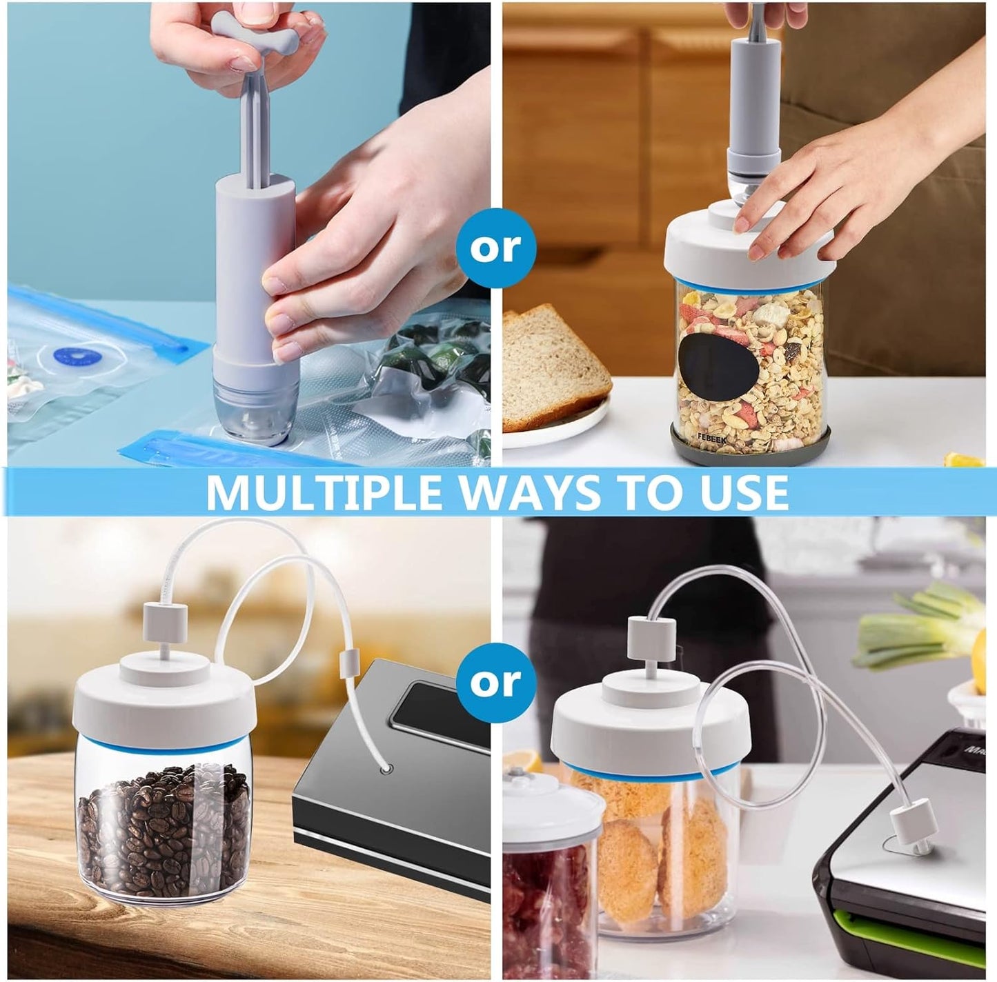 Mason Jar Vacuum Sealer - Portable Hand Pump for Regular & Wide Mouth Jars | FoodSaver Compatible