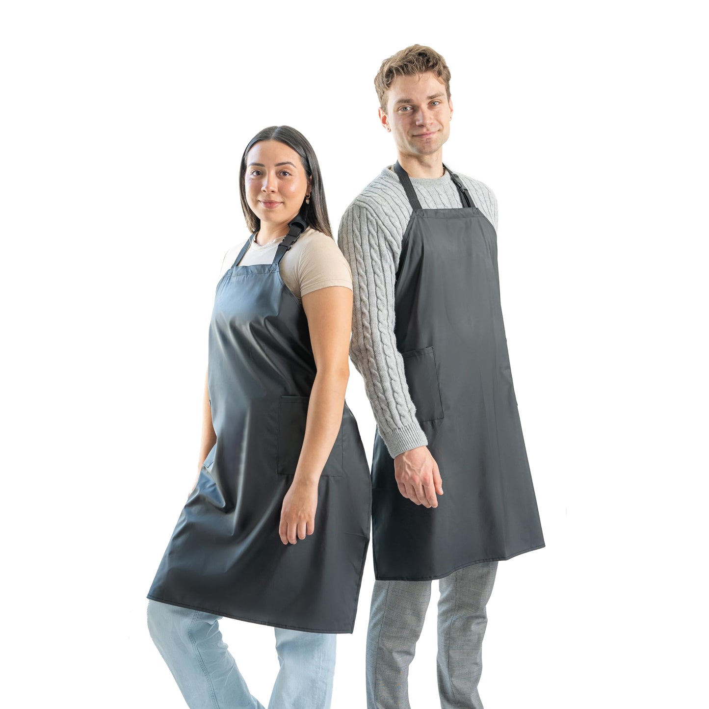 Waterproof Apron For Men and Women - 2 Pockets - Black - 2 Pack - 35" Multi Purpose Work Aprons for Dishwashing, Dog Grooming, Cleaning - Heavy Duty Dishwasher Apron - Water Resistant Kitchen Apron