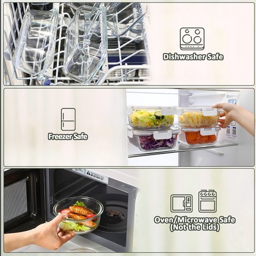 30 Pieces Glass Food Storage Containers with Upgraded Snap Locking Lids,Glass Meal Prep Containers Set - Airtight Lunch Containers, Microwave, Oven, Freezer and Dishwasher Friendly (White)