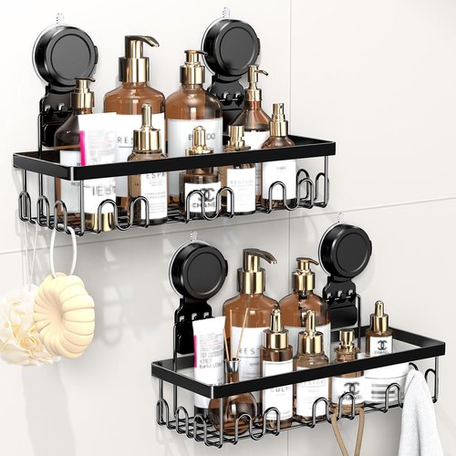 JOTPE Shower Caddy - No-Drill Suction Cup Organizer | Large Capacity, Waterproof & Removable, Black - 2 Pack