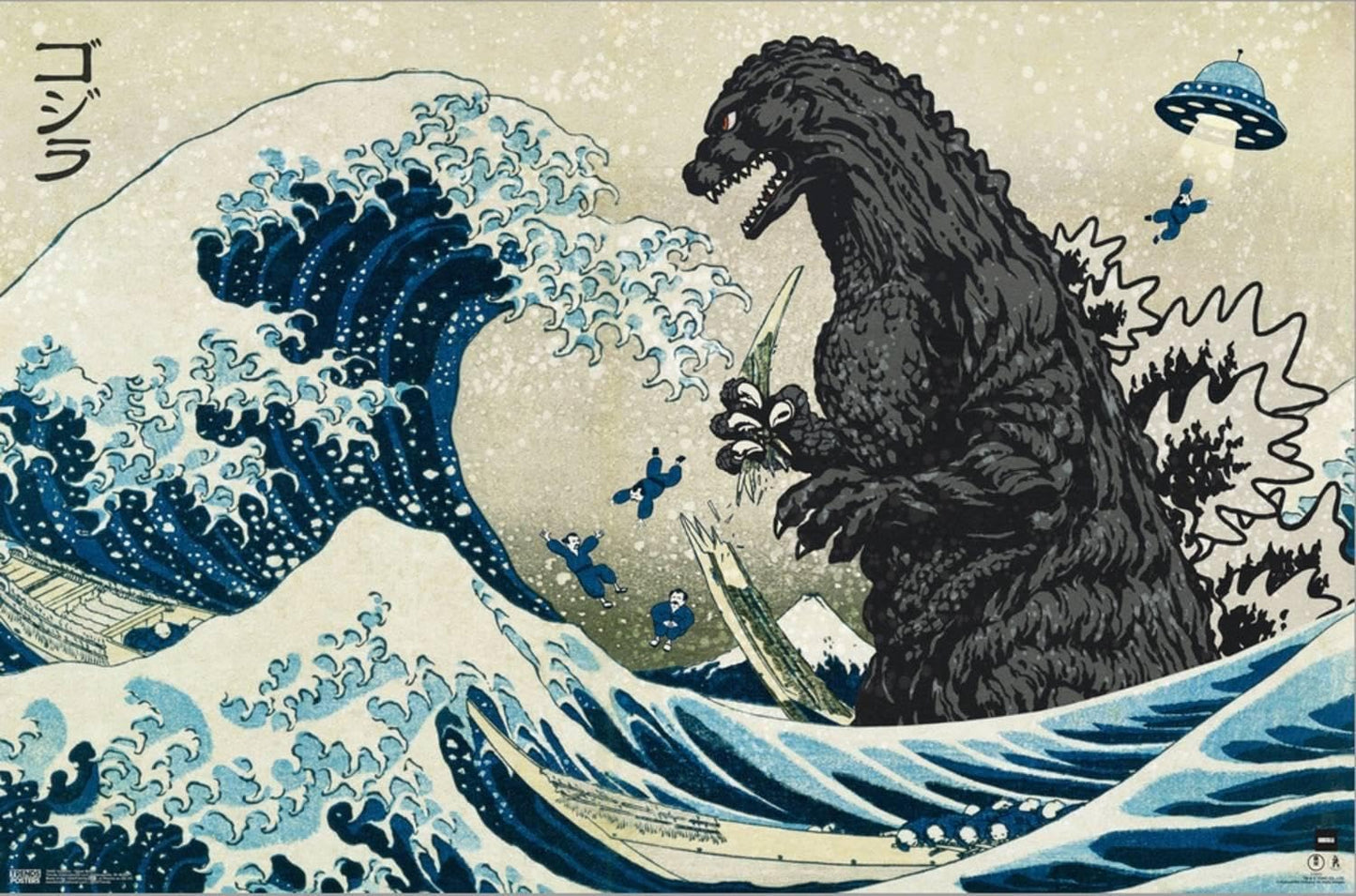 Trends International Godzilla - Great Wave Wall Poster, 22.37" x 34.00", Stretched Canvas
