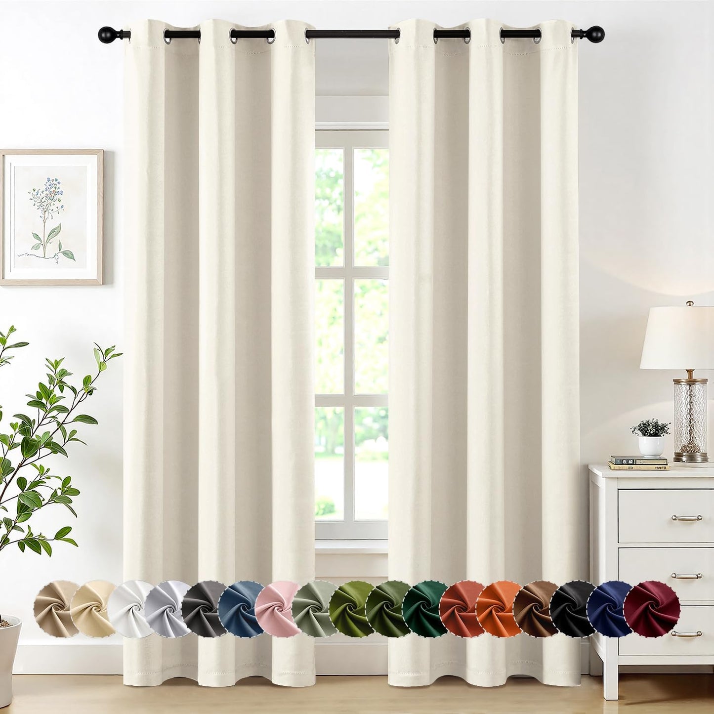 MIULEE Blackout Curtains - Thermal Insulated Room Darkening Drapes | 84 Inch, Beige & White, 2 Panels