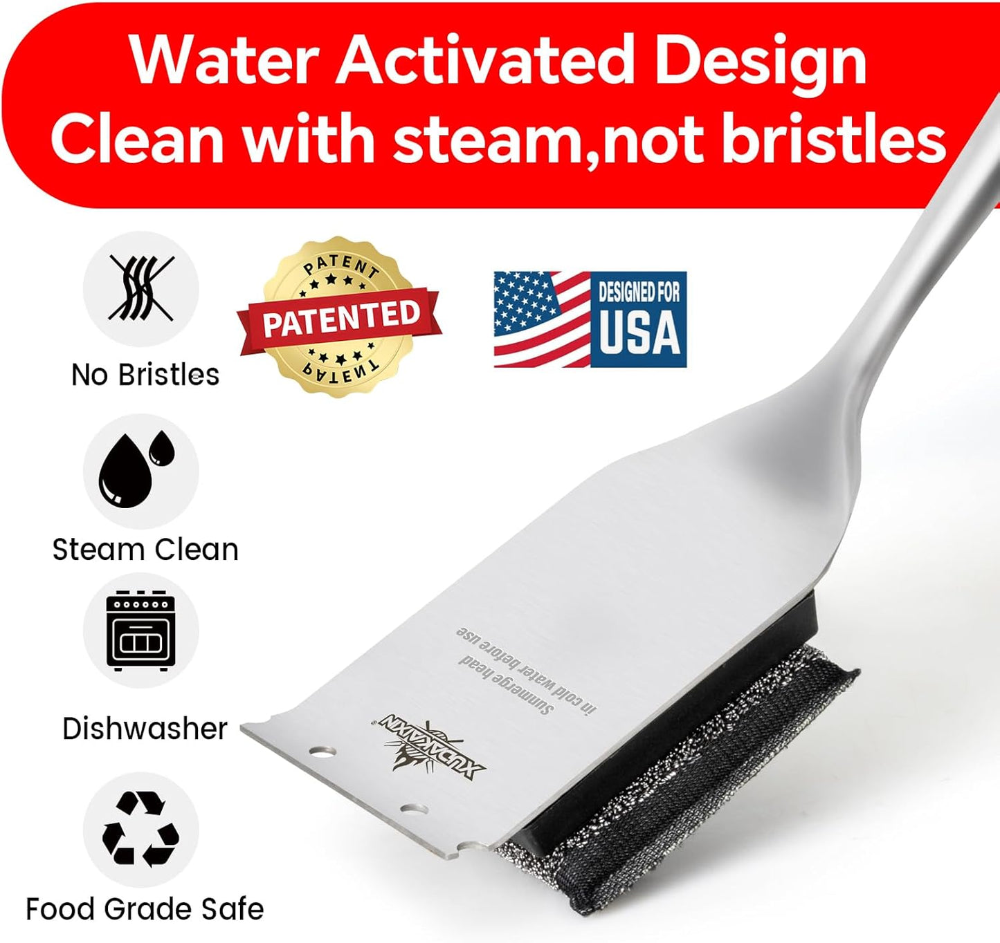 XUDAKAIXIN Bristle-Free Grill Brush - Ultra Safe & Efficient Cleaner for Cast Iron & Stainless Steel Grills | Perfect Gift for Men & Dads