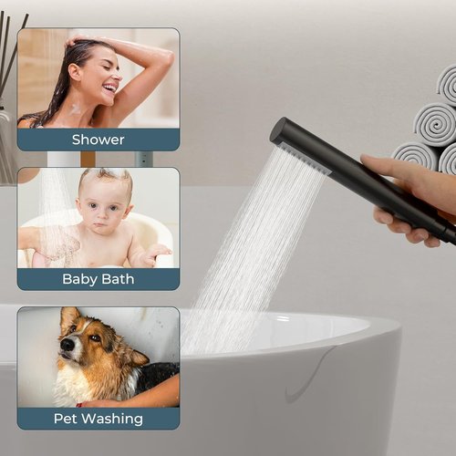 FORIOUS Freestanding Tub Faucet - High Flow Brass Bathtub Filler with Handheld Shower Mixer | Matte Black