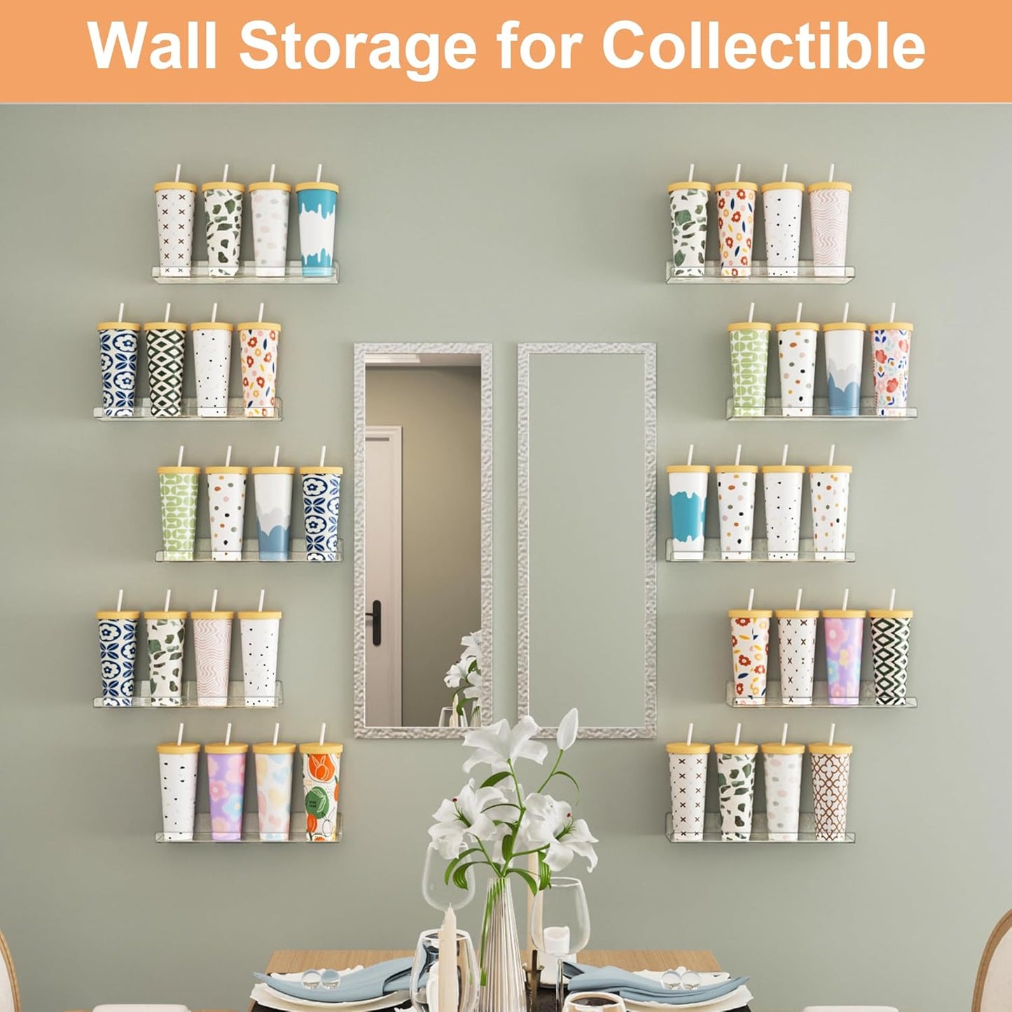 Upsimples 10 Pack Acrylic Shelves - Clear Wall Organizer for Toys, Perfume & Books | 15" Display Shelf
