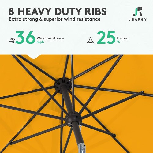 JEAREY 9FT Outdoor Patio Umbrella - Market Umbrella with Push Button Tilt & Crank | UV Protection, Waterproof, Bright Orange