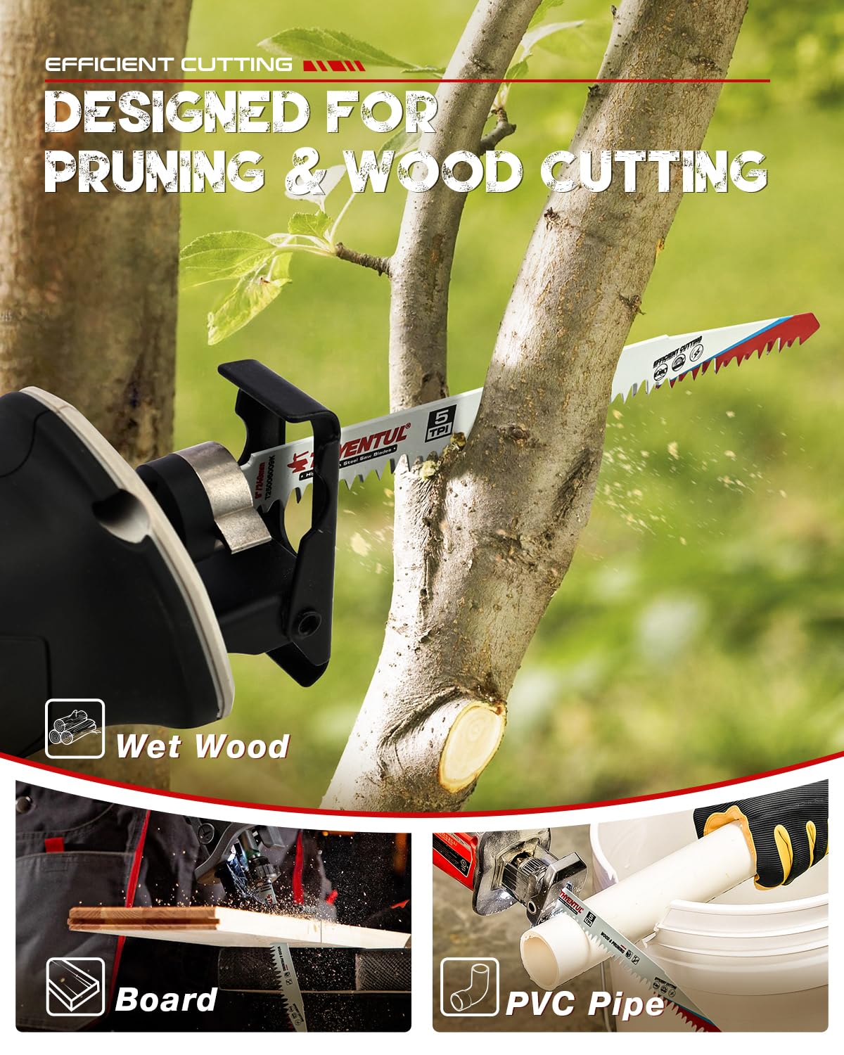 Wood Pruning Reciprocating Saw Blades - Durable High Carbon Steel for Fast Tree Cutting | 9 Inch, 5 Pack