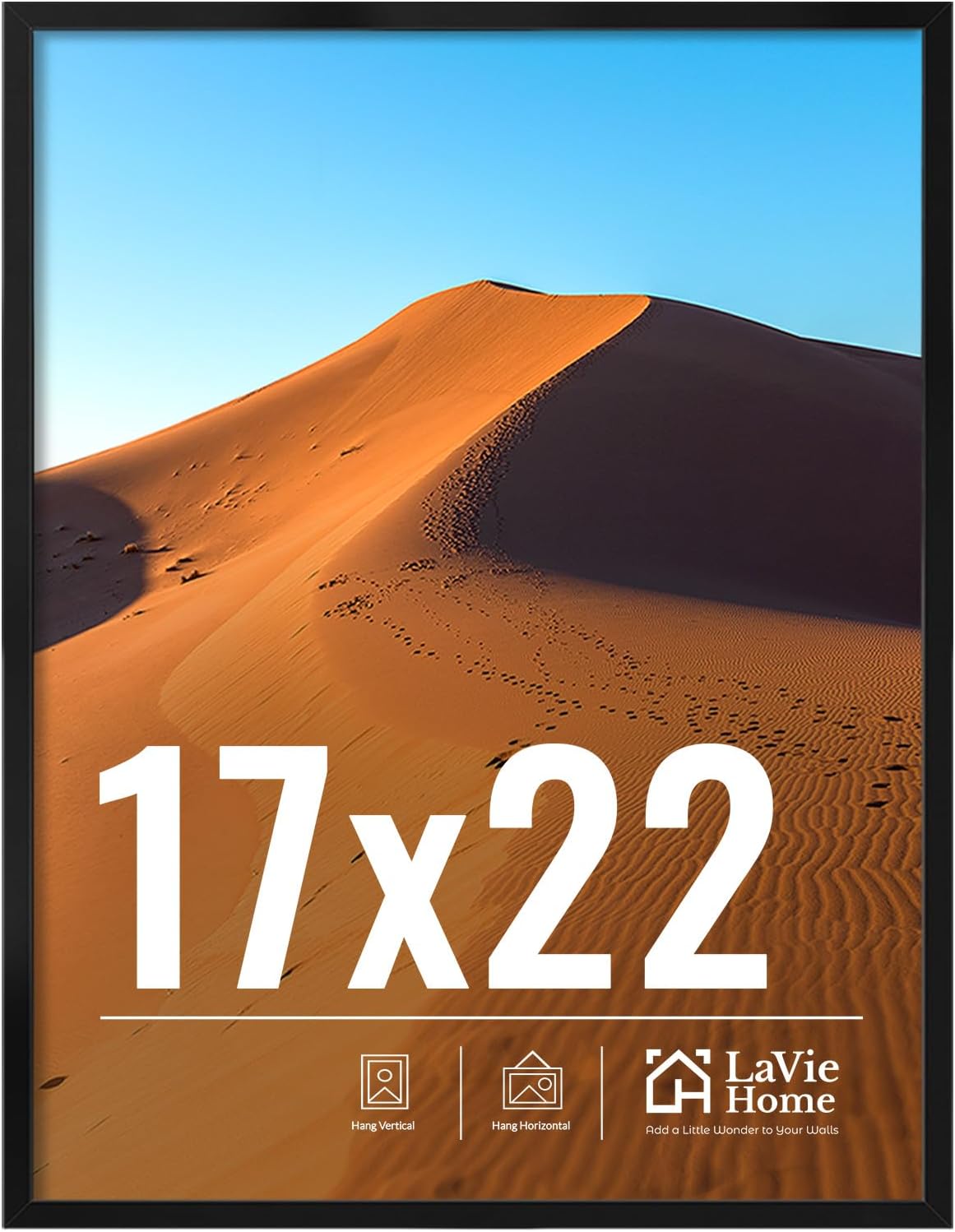 LaVie Home 17x22 Picture Frame - Classic Black Wall Display Frame with HD Plexiglas | Versatile Vertical & Horizontal Use