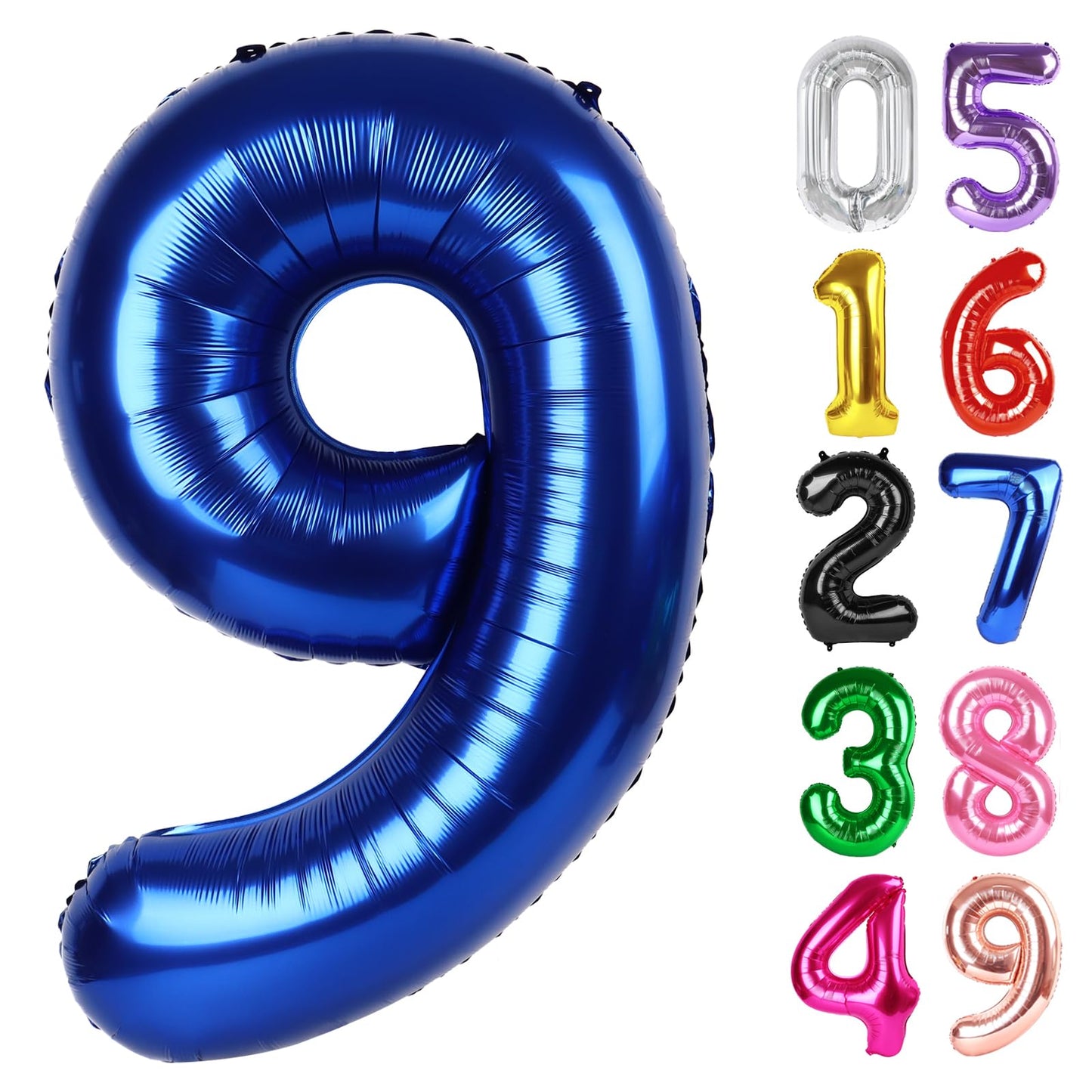 Night Blue Number 9 Balloon 40 Inch, 9th Birthday Party Decorations for Children, Giant 9 Foil Balloon for Party Supplies
