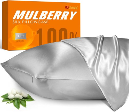 **Skiennix 100% Mulberry Silk Pillowcase - Luxurious Hair & Skin Care | Silver Grey, Standard 20''×26'', 1 Pack**