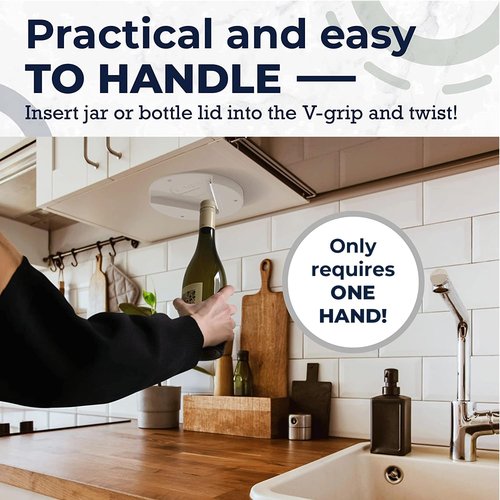 EZ Off Jar Opener - Easy Grip Kitchen Tool for Seniors with Arthritis | One-Handed Bottle Opener - White