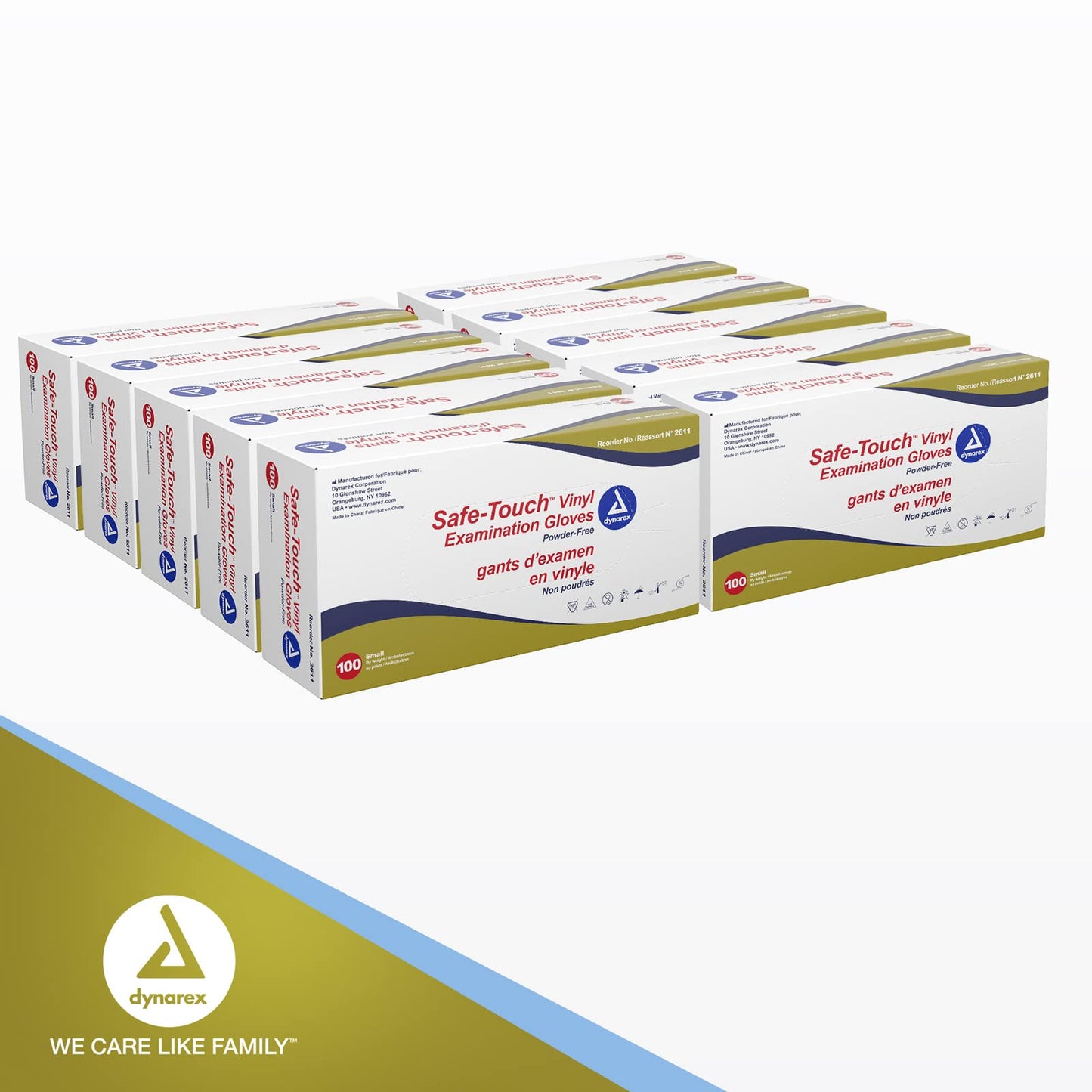 Dynarex Safe-Touch Vinyl Disposable Exam Gloves, Powder-Free, Food Safety and Compliance, Ambidextrous, Clear, Small, 1 Case - 10 Boxes of 100 Gloves