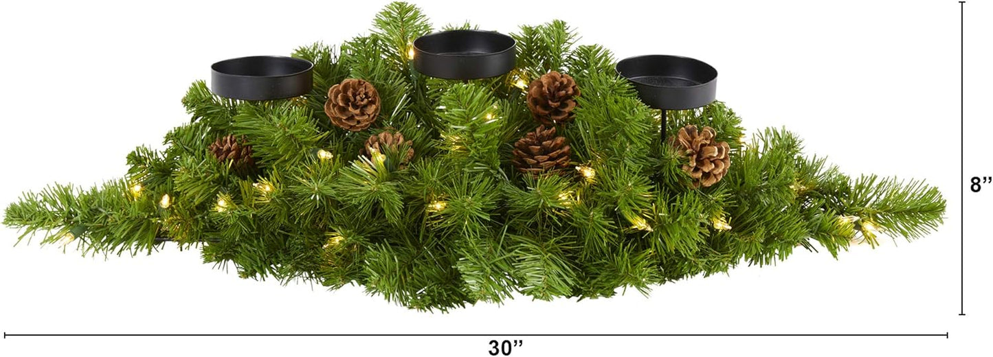 Nearly Natural 30-Inch Christmas Artificial Pine Candelabrum - 35 Clear Lights & Pine Cones