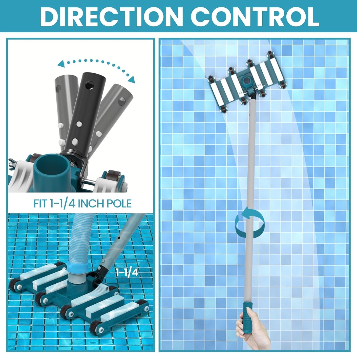 POOLWHALE 14" Professional Pool Vacuum Head - Weighted Manual Attachment with Wheels for Easy Debris Removal