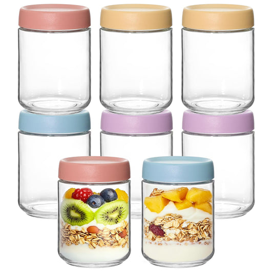 KEYWING 8-Pack 16oz Glass Overnight Oats Containers – Wide Mouth Mason Jars with Airtight Lids, Ideal for Chia Pudding, Oatmeal, Yogurt, Snacks & Meal Prep