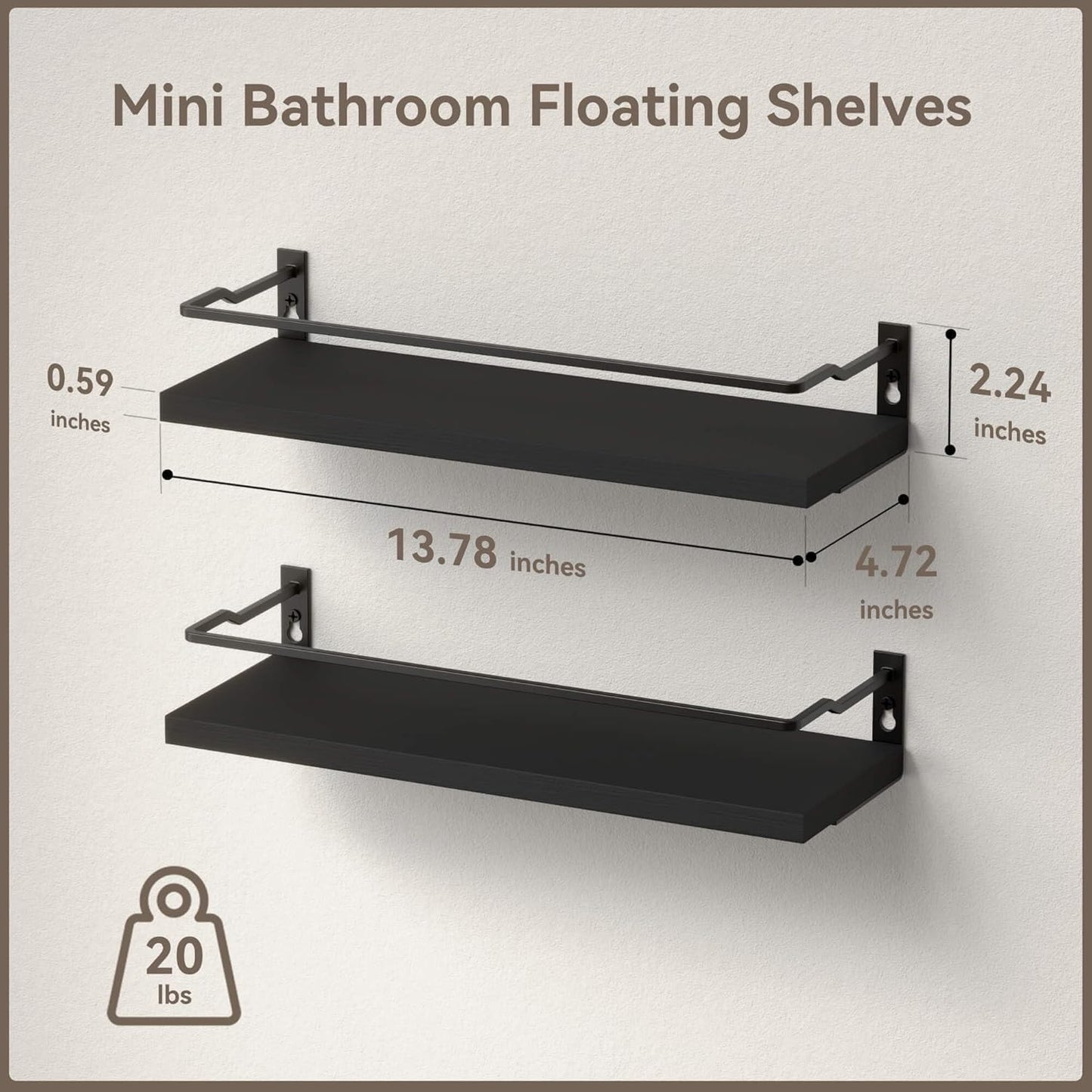 RICHER HOUSE Black Floating Bathroom Shelves - Over Toilet Storage Organizer with 2 Shelves
