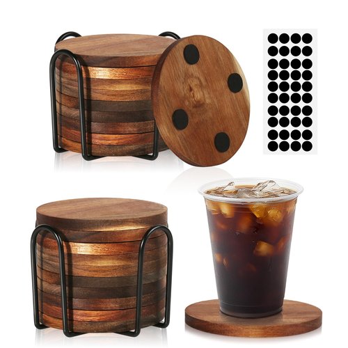20 Pcs Wood Coasters with Holder, Wooden Coasters for Drinks Absorbent, Drink Coasters for Coffee Table, Modern Home Decor, Coaster Set for Table Protection, Office, Bar