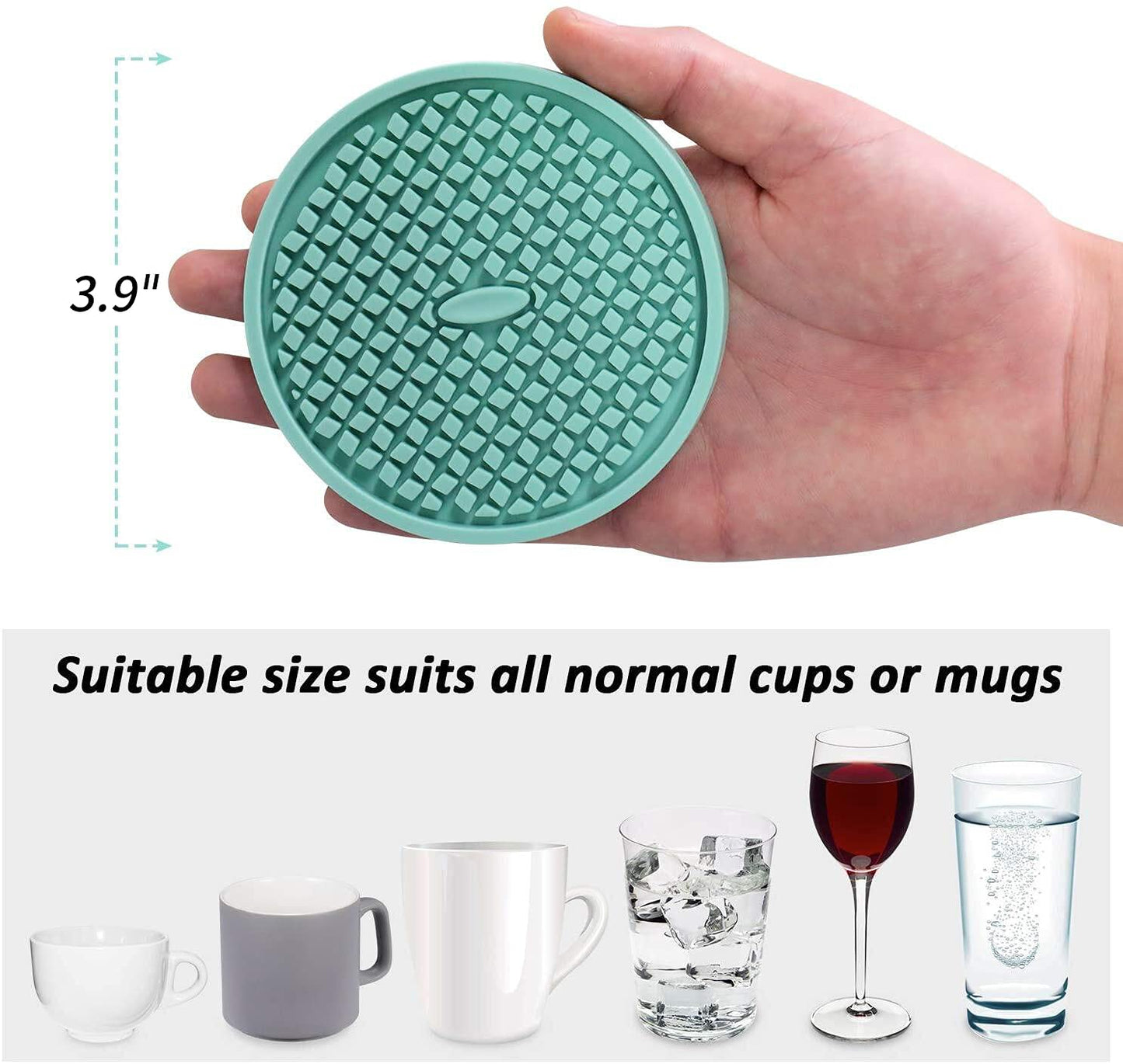 ME.FAN Silicone Coasters [6 Pack] Thickened Drink Coasters with Holder - Cup Mat - Non-Slip, Non-stick, Stay Put, Deep Tray - Prevents Furniture and Tabletop Damages